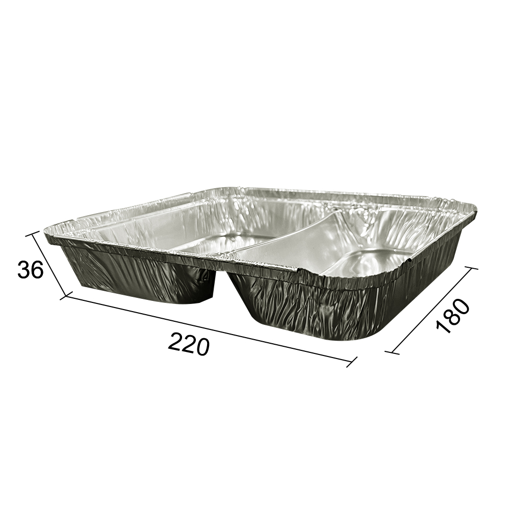  2 Compartment Aluminium Foil Food Meal Trays Disposable Aluminium Foil Food Container